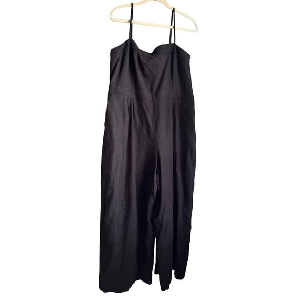 J. Crew Black Linen Blend Spaghetti Strap Jumpsuit Wide Leg Sz 12 - Picture 2 of 8